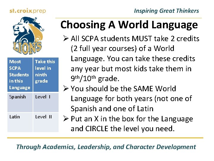 Inspiring Great Thinkers Choosing A World Language Most SCPA Students in this Language Take