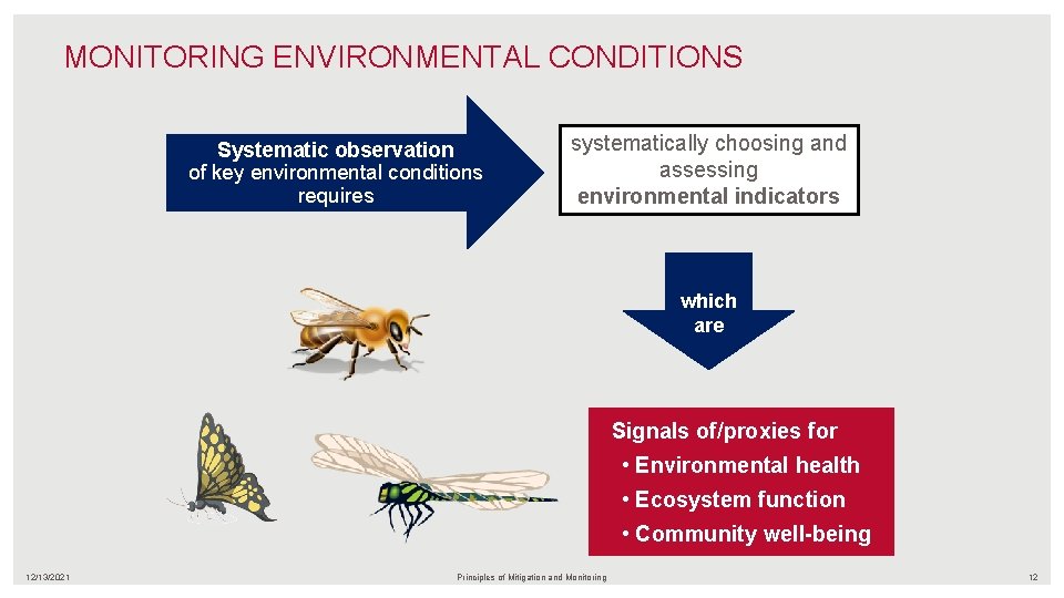 MONITORING ENVIRONMENTAL CONDITIONS Systematic observation of key environmental conditions requires systematically choosing and assessing