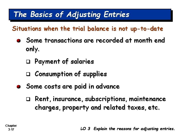 The Basics of Adjusting Entries Situations when the trial balance is not up-to-date Some