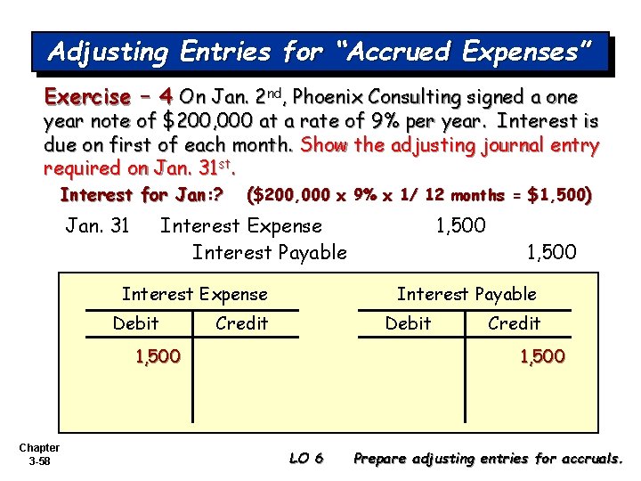 Adjusting Entries for “Accrued Expenses” Exercise – 4 On Jan. 2 nd, Phoenix Consulting