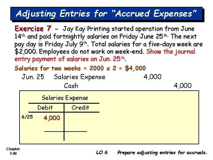 Adjusting Entries for “Accrued Expenses” Exercise 7 - Jay Kay Printing started operation from