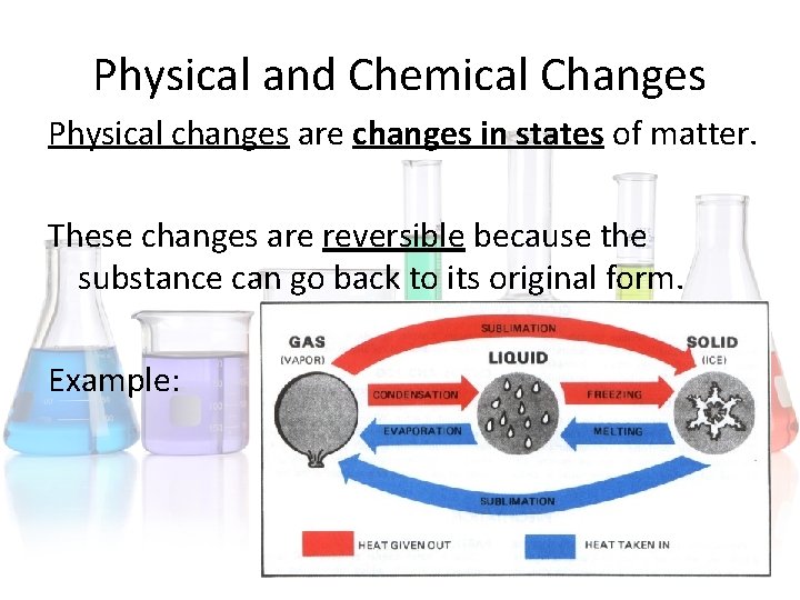 Physical and Chemical Changes Physical changes are changes in states of matter. These changes Physical and Chemical Changes Physical changes are changes in states of matter. These changes