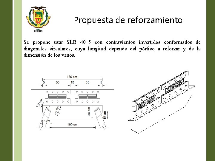 Propuesta de reforzamiento Se propone usar SLB 40_5 contravientos invertidos conformados de diagonales circulares,