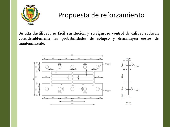 Propuesta de reforzamiento Su alta ductilidad, su fácil sustitución y su riguroso control de