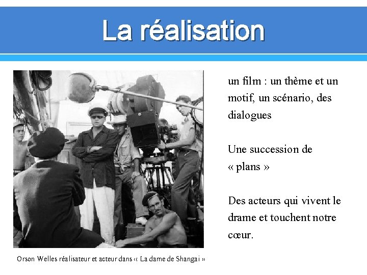 La réalisation un film : un thème et un motif, un scénario, des dialogues