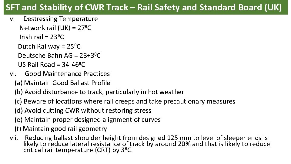 SFT and Stability of CWR Track – Rail Safety and Standard Board (UK) v.