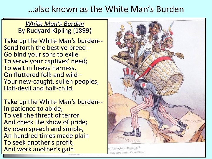 …also known as the White Man’s Burden By Rudyard Kipling (1899) Take up the