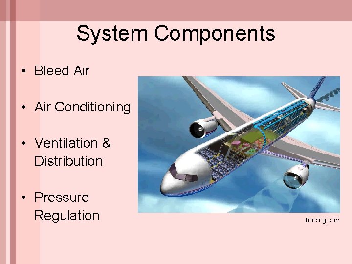 System Components • Bleed Air • Air Conditioning • Ventilation & Distribution • Pressure