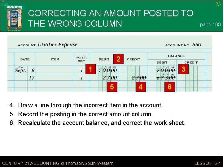 23 CORRECTING AN AMOUNT POSTED TO THE WRONG COLUMN page 169 2 1 3