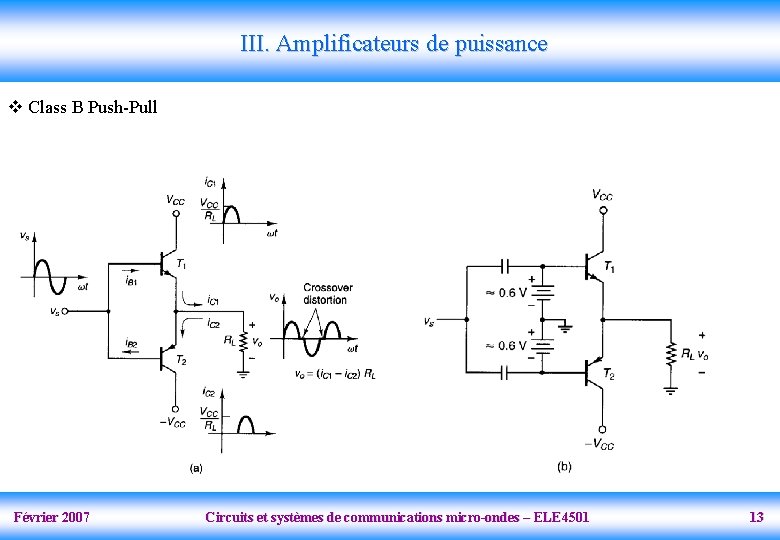 III. Amplificateurs de puissance v Class B Push-Pull Février 2007 Circuits et systèmes de