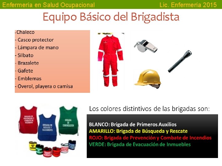 Enfermería en Salud Ocupacional Lic. Enfermería 2015 Equipo Básico del Brigadista 