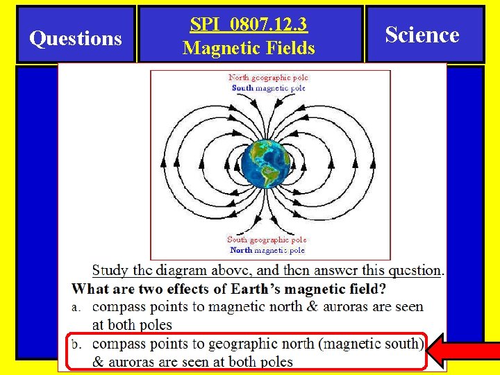 Questions SPI 0807. 12. 3 Magnetic Fields Science 