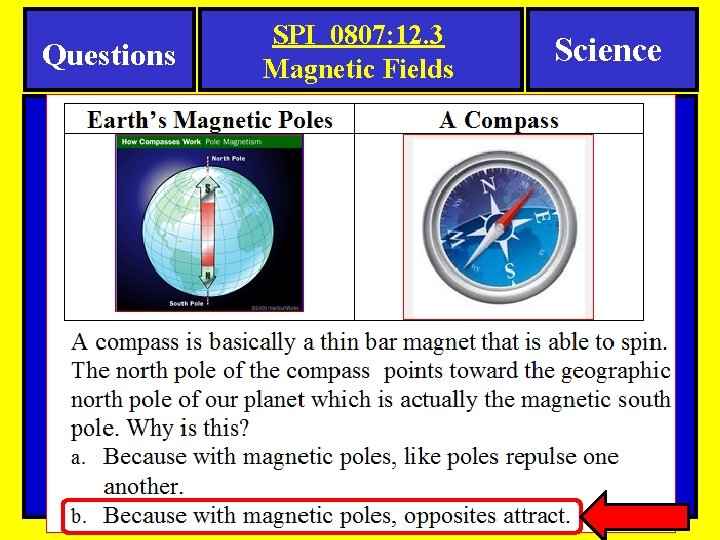 Questions SPI 0807: 12. 3 Magnetic Fields Science 