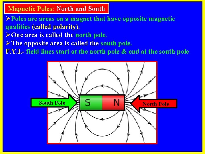 Magnetic Poles: North and South ØPoles areas on a magnet that have opposite magnetic