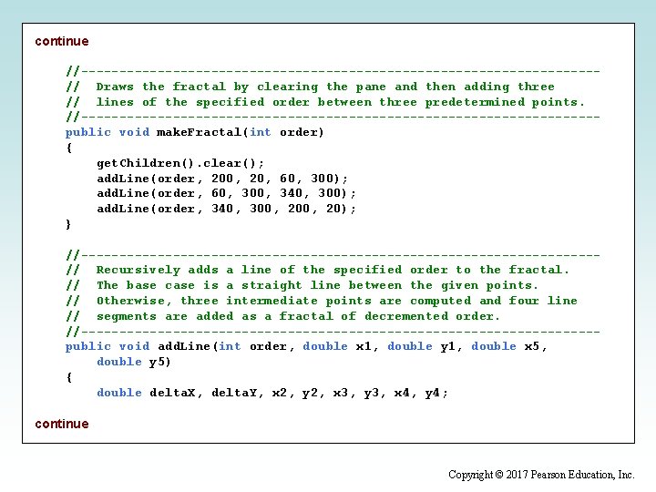 continue //----------------------------------// Draws the fractal by clearing the pane and then adding three //