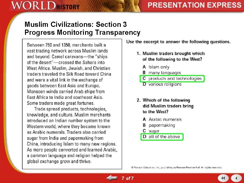 Muslim Civilizations: Section 3 Progress Monitoring Transparency 7 of 7 