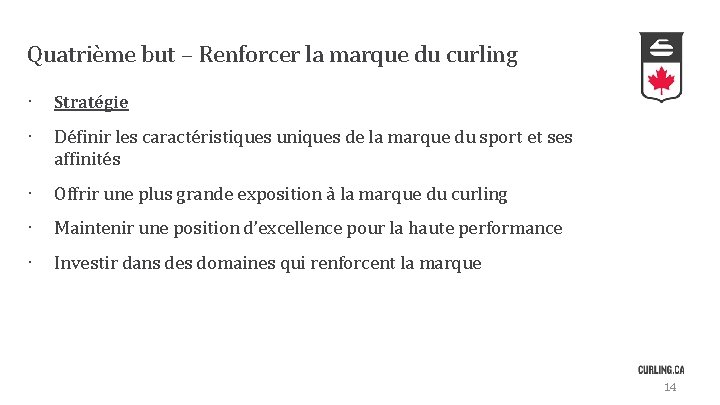 Quatrième but – Renforcer la marque du curling · Stratégie · Définir les caractéristiques