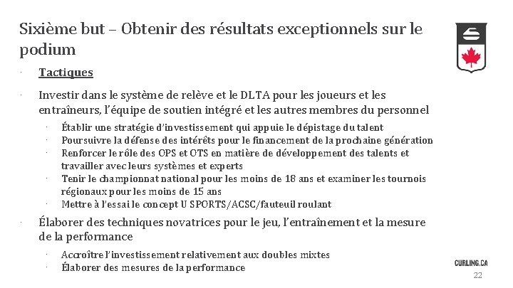 Sixième but – Obtenir des résultats exceptionnels sur le podium · Tactiques · Investir