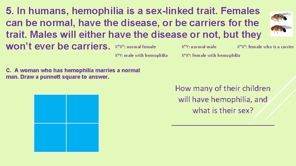 5. In humans, hemophilia is a sex-linked trait. Females can be normal, have the