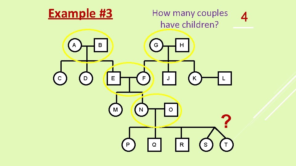 Example #3 A C How many couples have children? B D H H G