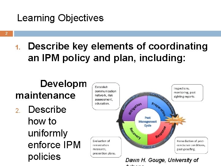 Learning Objectives 2 1. Describe key elements of coordinating an IPM policy and plan,