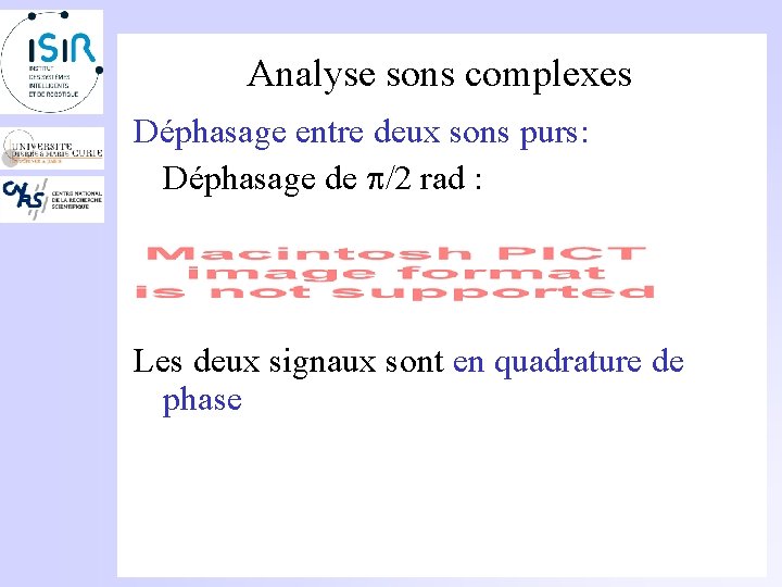 Analyse sons complexes Déphasage entre deux sons purs: Déphasage de /2 rad : Les