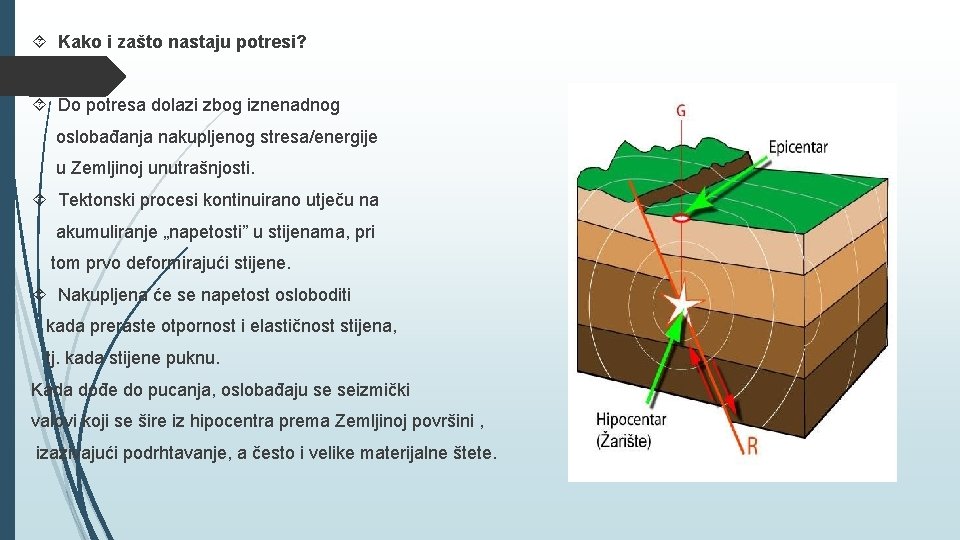  Kako i zašto nastaju potresi? Do potresa dolazi zbog iznenadnog oslobađanja nakupljenog stresa/energije