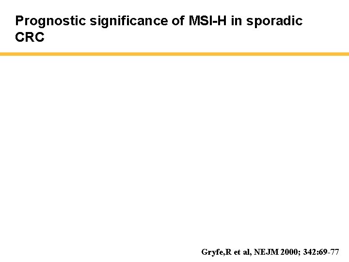 Prognostic significance of MSI-H in sporadic CRC Gryfe, R et al, NEJM 2000; 342: