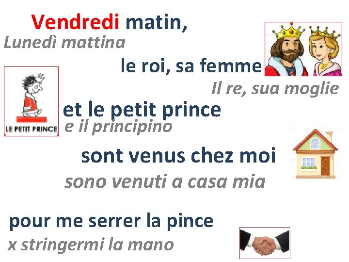 Vendredi matin, Lunedì mattina le roi, sa femme Il re, sua moglie et le