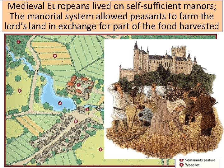 Medieval Europeans lived on self-sufficient manors; The manorial system allowed peasants to farm the Medieval Europeans lived on self-sufficient manors; The manorial system allowed peasants to farm the