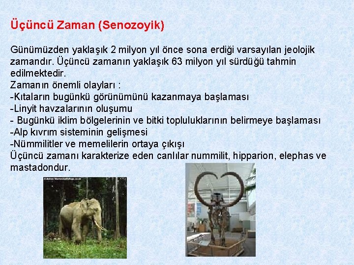 Üçüncü Zaman (Senozoyik) Günümüzden yaklaşık 2 milyon yıl önce sona erdiği varsayılan jeolojik zamandır.