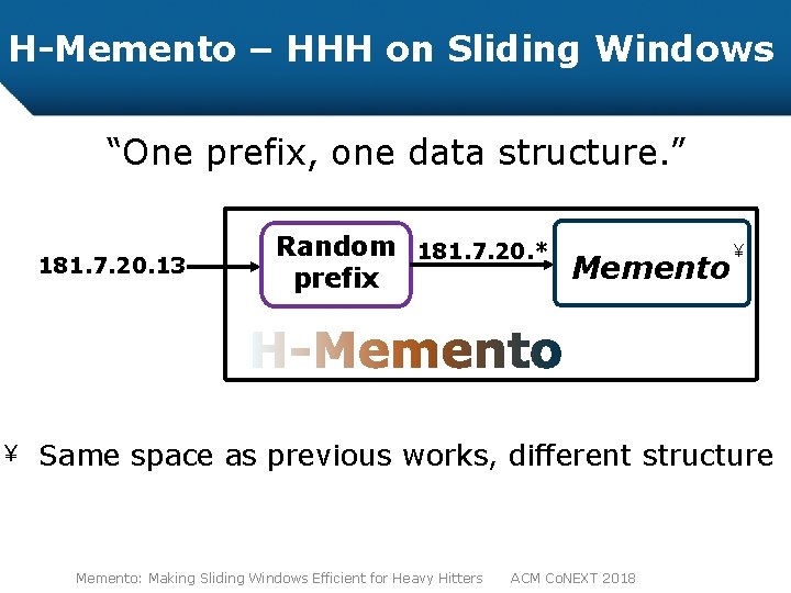 H-Memento – HHH on Sliding Windows “One prefix, one data structure. ” 181. 7.