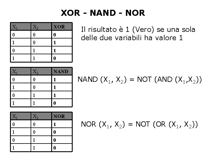 XOR - NAND - NOR X 1 X 2 XOR 0 0 0 1