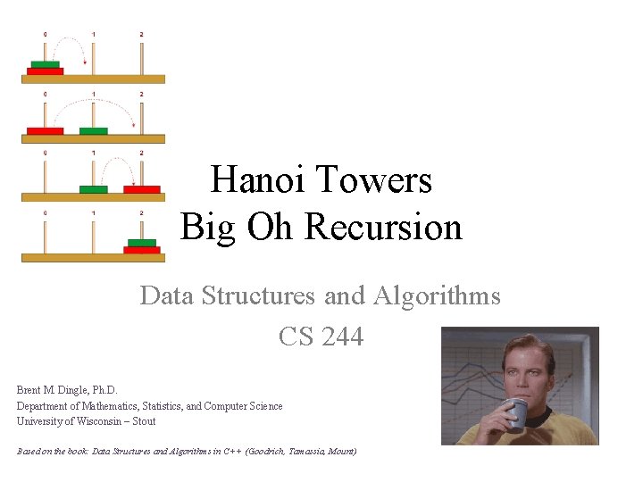 Hanoi Towers Big Oh Recursion Data Structures and Algorithms CS 244 Brent M. Dingle,