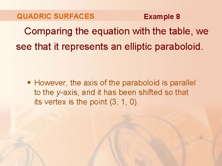 QUADRIC SURFACES Example 8 Comparing the equation with the table, we see that it