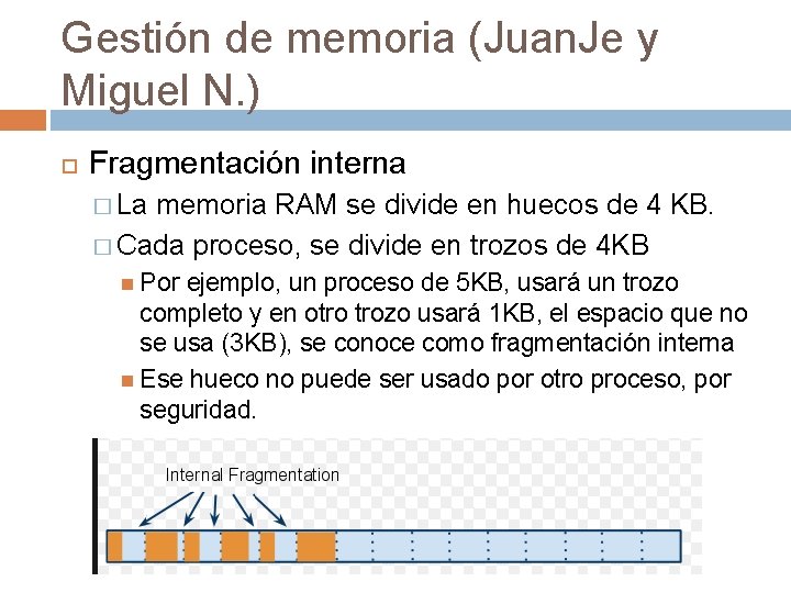 Gestión de memoria (Juan. Je y Miguel N. ) Fragmentación interna � La memoria Gestión de memoria (Juan. Je y Miguel N. ) Fragmentación interna � La memoria