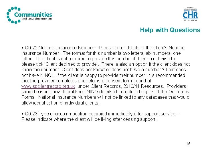 Help with Questions § Q 0. 22 National Insurance Number – Please enter details