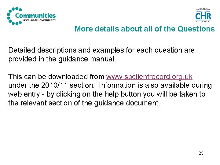 More details about all of the Questions Detailed descriptions and examples for each question