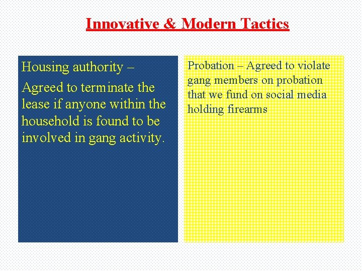 Innovative & Modern Tactics Housing authority – Agreed to terminate the lease if anyone