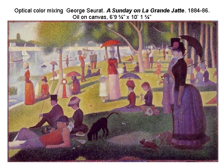 Optical color mixing George Seurat. A Sunday on La Grande Jatte. 1884 -86. Oil