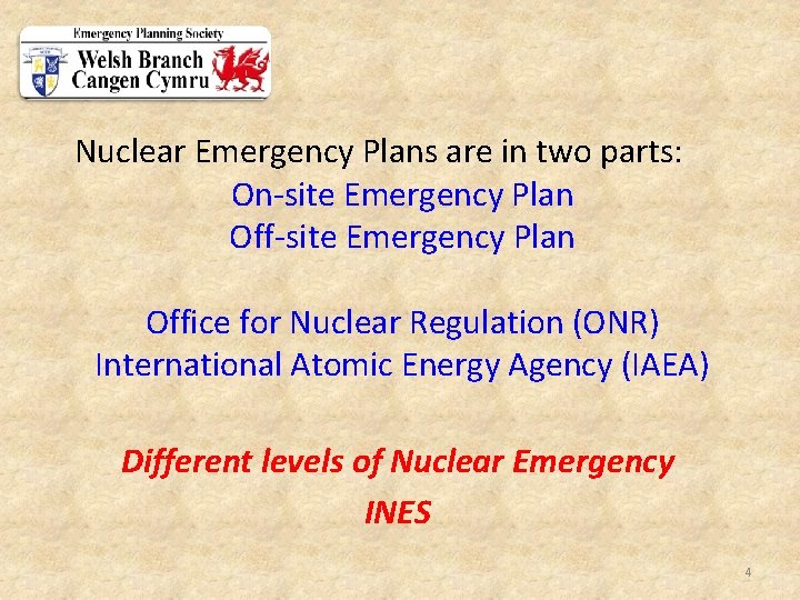 Nuclear Emergency Plans are in two parts: On-site Emergency Plan Office for Nuclear Regulation Nuclear Emergency Plans are in two parts: On-site Emergency Plan Office for Nuclear Regulation