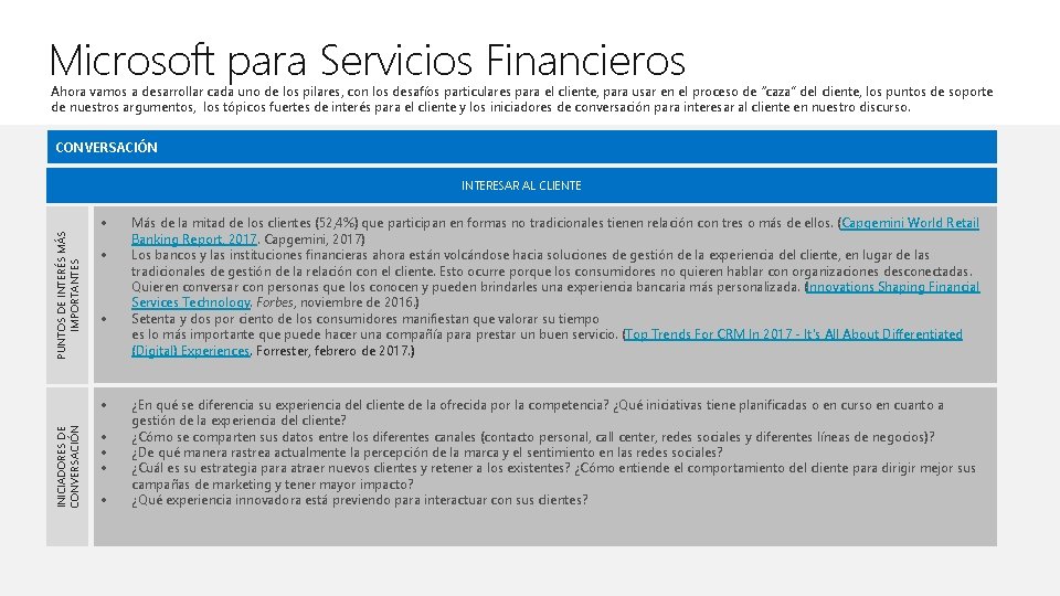 Microsoft para Servicios Financieros Ahora vamos a desarrollar cada uno de los pilares, con