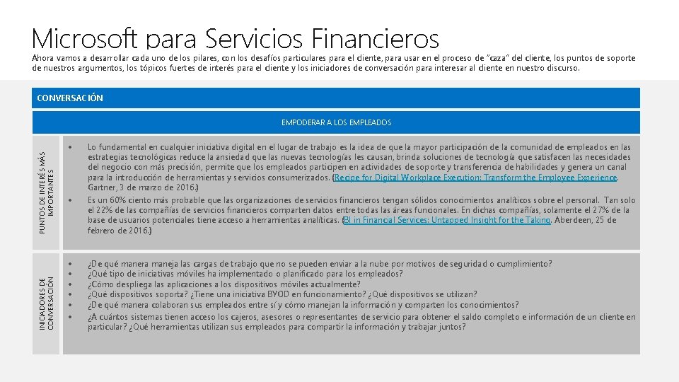 Microsoft para Servicios Financieros Ahora vamos a desarrollar cada uno de los pilares, con