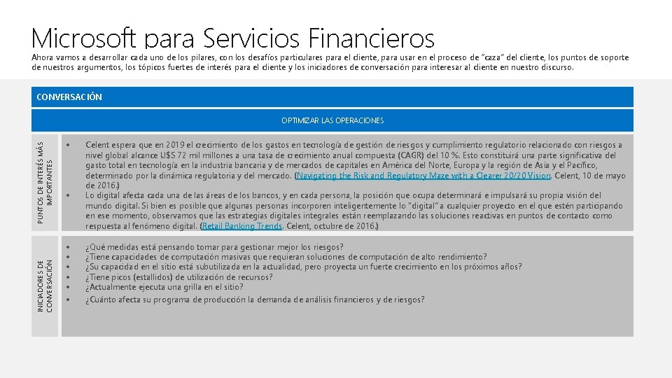 Microsoft para Servicios Financieros Ahora vamos a desarrollar cada uno de los pilares, con