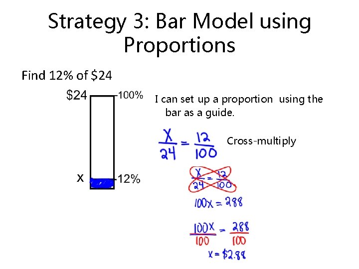 Strategy 3: Bar Model using Proportions Find 12% of $24 I can set up