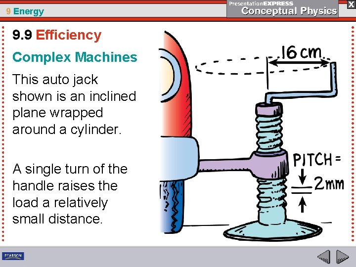 9 Energy 9. 9 Efficiency Complex Machines This auto jack shown is an inclined
