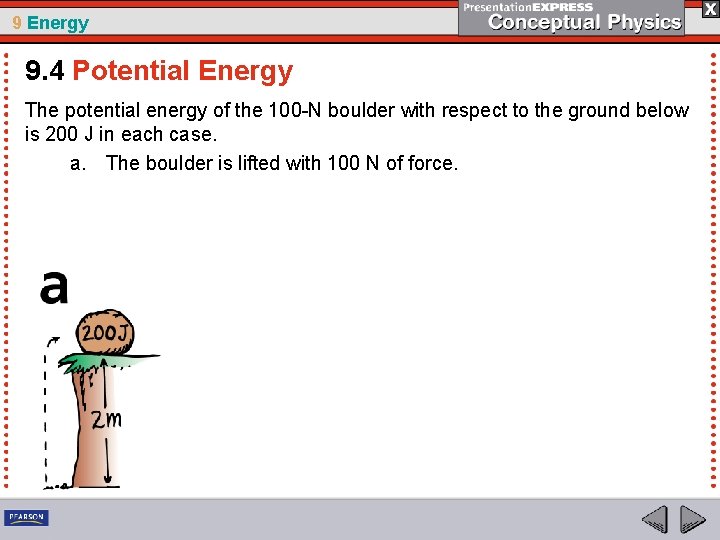 9 Energy 9. 4 Potential Energy The potential energy of the 100 -N boulder