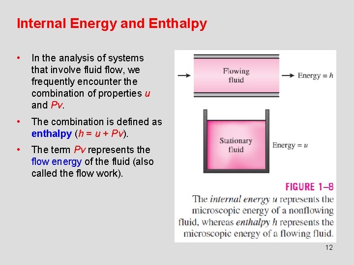 Internal Energy and Enthalpy • In the analysis of systems that involve fluid flow,