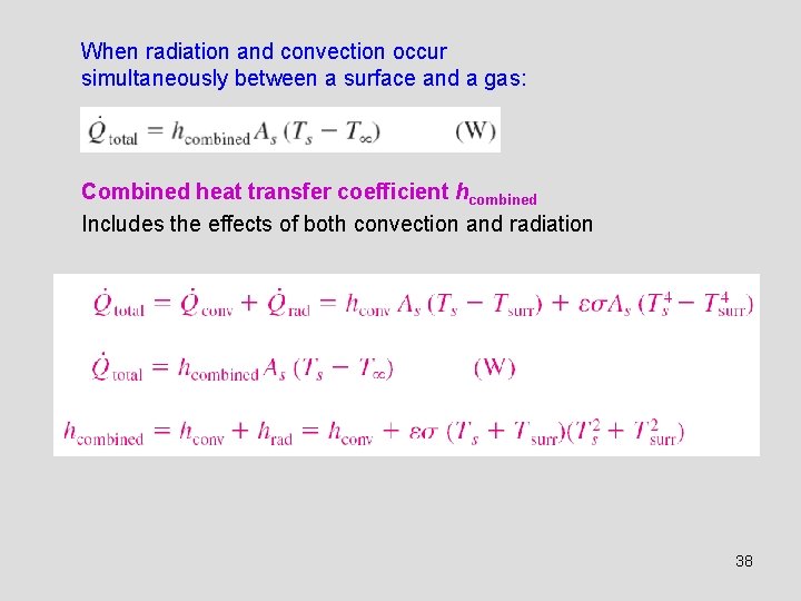 When radiation and convection occur simultaneously between a surface and a gas: Combined heat