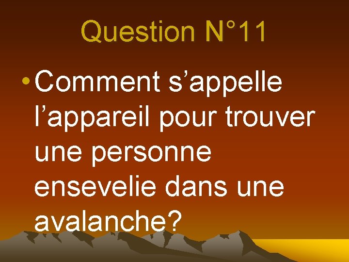 Question N° 11 • Comment s’appelle l’appareil pour trouver une personne ensevelie dans une